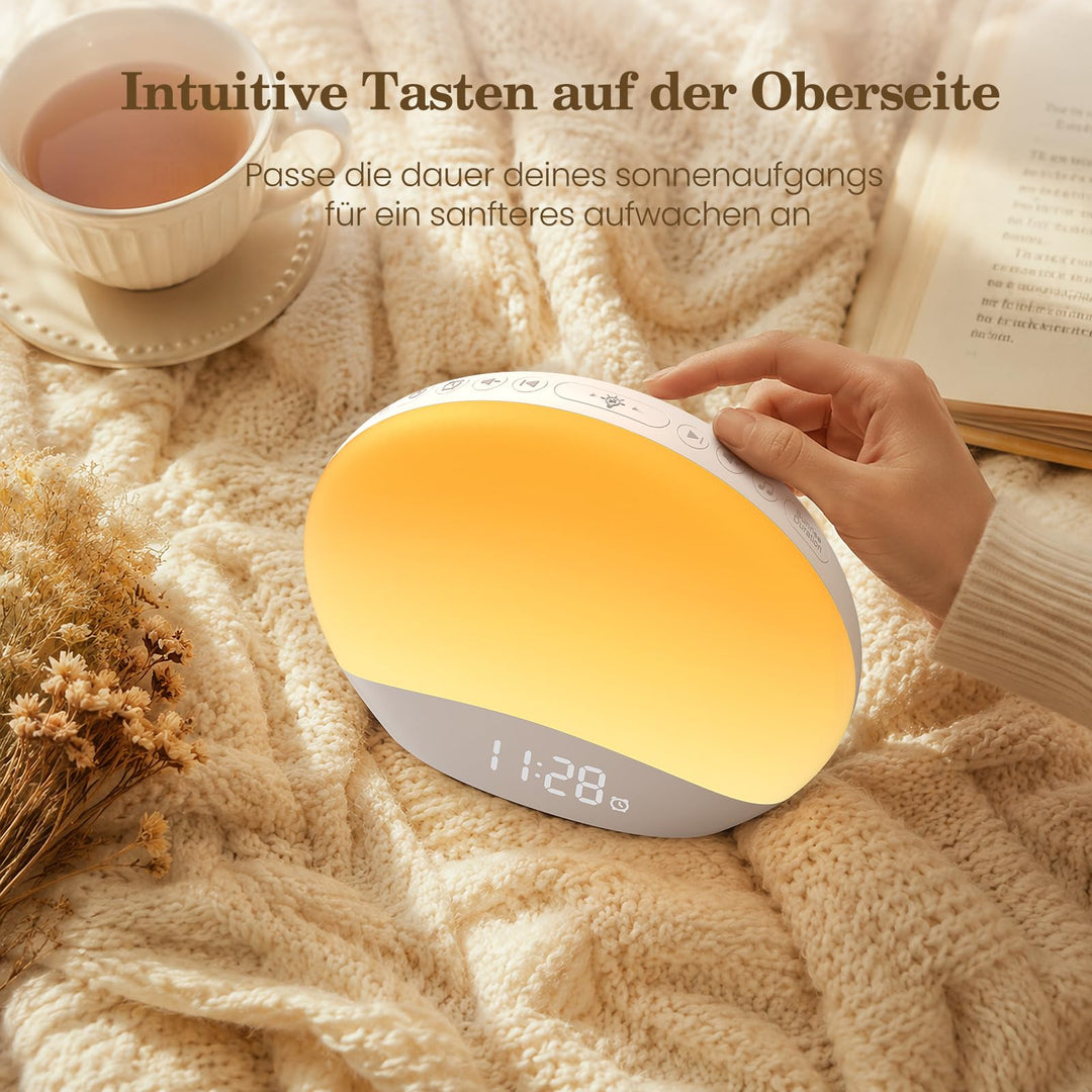 Lichtwecker mit Sonnenaufgang-Simulation, Nachtlicht 8 Farben, Holzdesign - Bild 7
