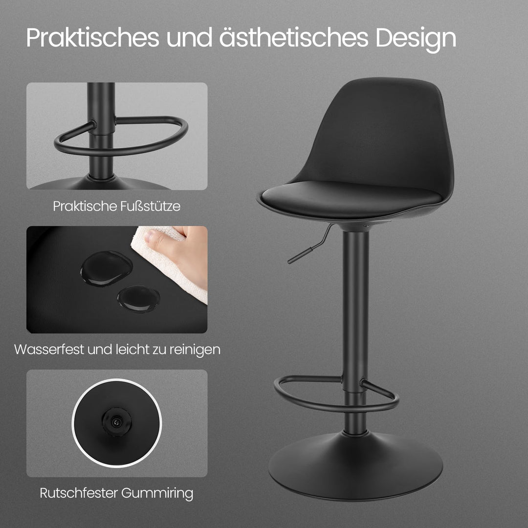 Barhocker 2er-Set PU-Kunstleder 360° drehbar höhenverstellbar mit Rückenlehne - Bild 4