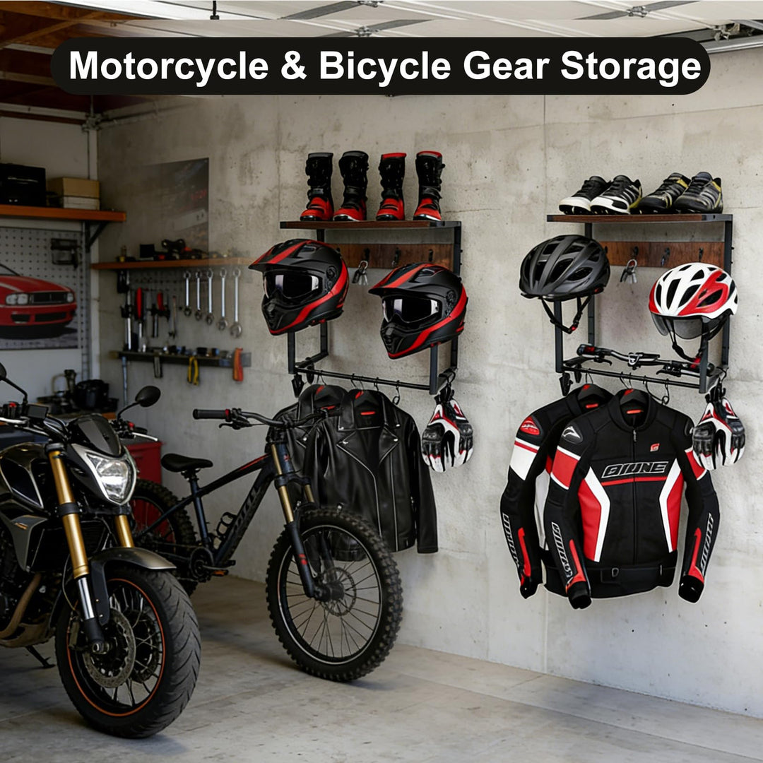 Helmhalterung Wand mit 2 Helmständern, Ablage und Haken für Garage - Bild 5