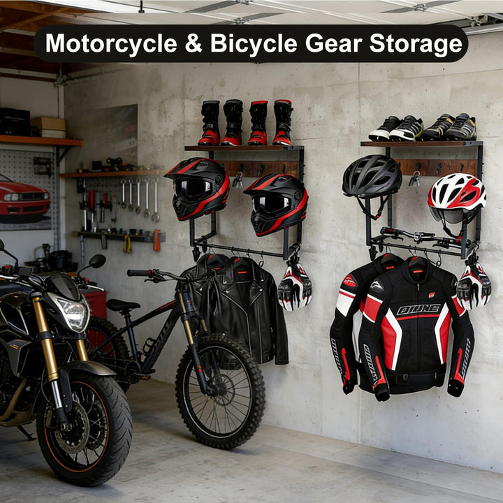 Helmhalterung Wand mit 2 Helmständern, Ablage und Haken für Garage - Bild 5