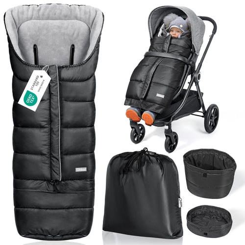 Kinderwagen Fusssack Winter wasserdicht mit Reissverschluss Schwarz