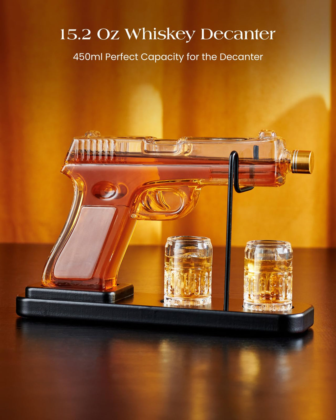 Whisky Karaffe Set mit 2 Gläsern und Holzständer, bleifreies Glas - Bild 3
