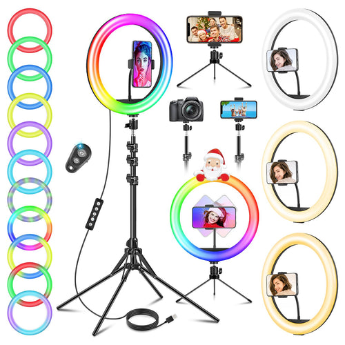 Ringlicht 29 cm mit Stativ 40 RGB-Modi 13 Helligkeitsstufen