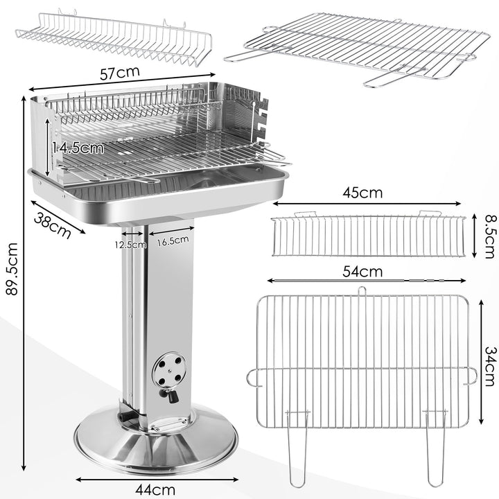 Holzkohlegrill Edelstahl 57x38x90 cm mit 5-stufiger Höhenverstellung - Bild 2