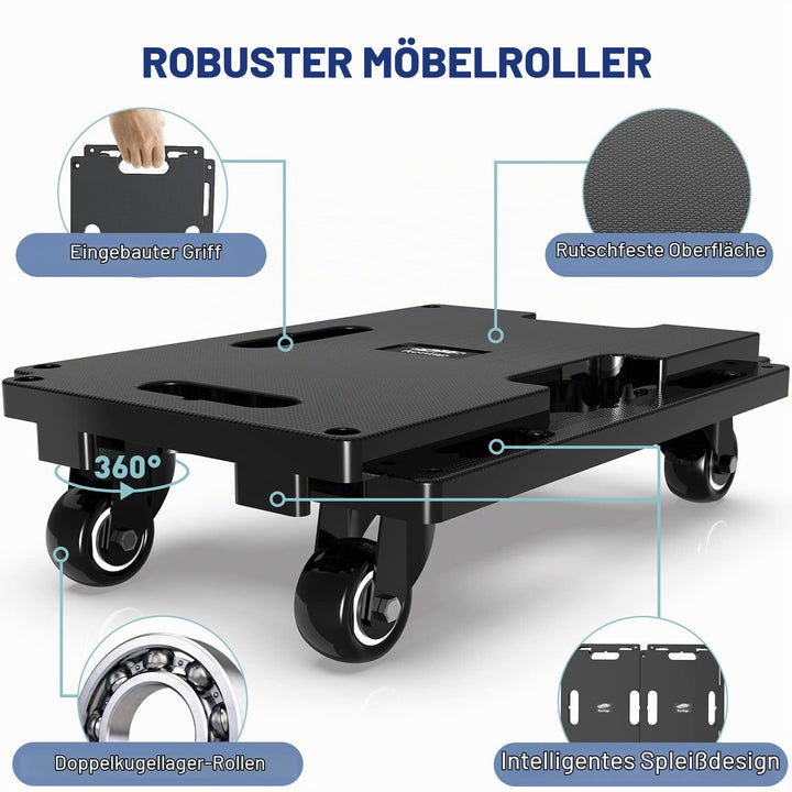 Transportroller Rollbrett 400 kg Tragkraft mit 360°-Rollen - Bild 2