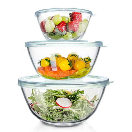 Rührschüssel Set Glas mit Deckel 3-teilig 4,2L / 2,6L / 1,0L
