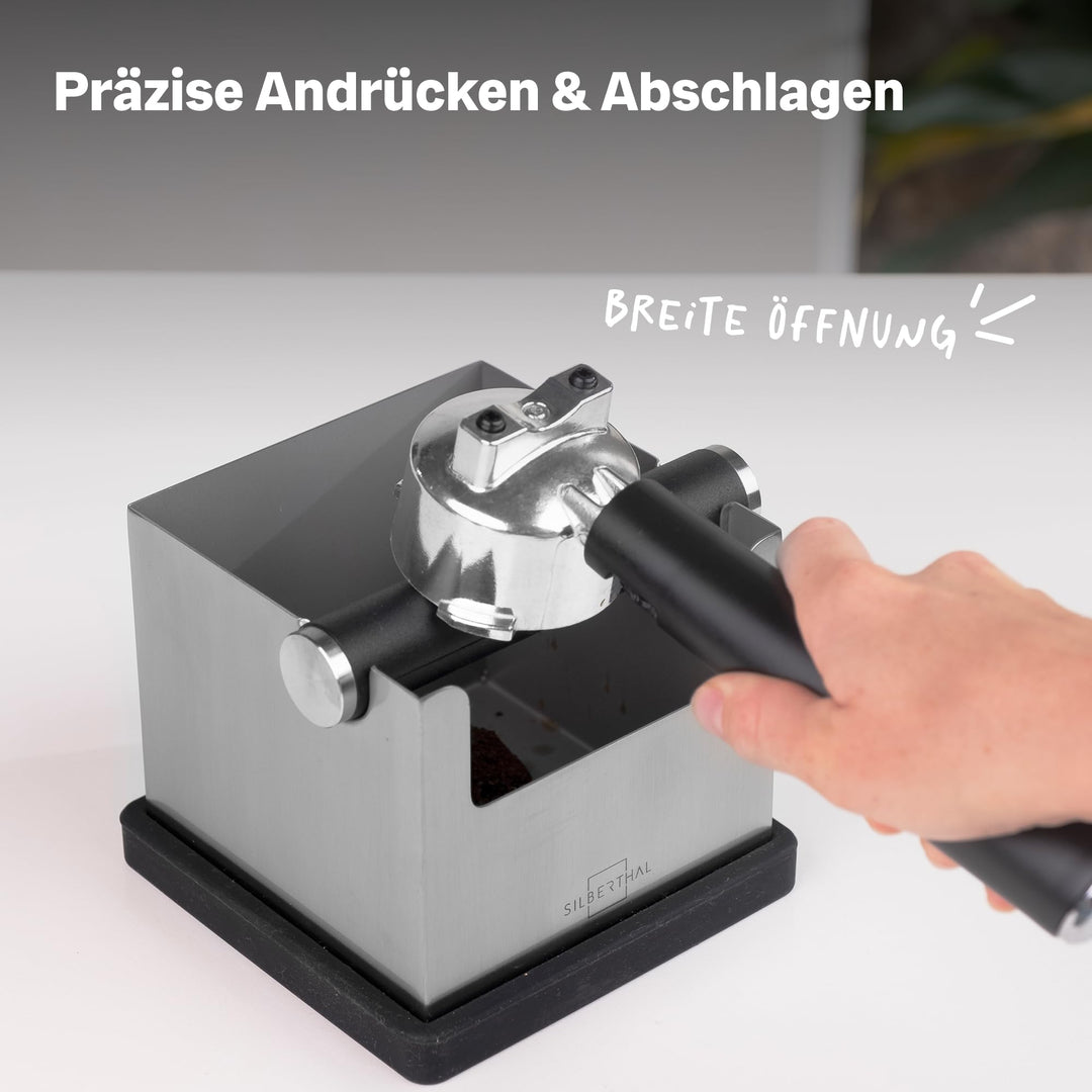 Abklopfbehälter Siebträger Edelstahl mit Tamperstation 3-teilig - Bild 2