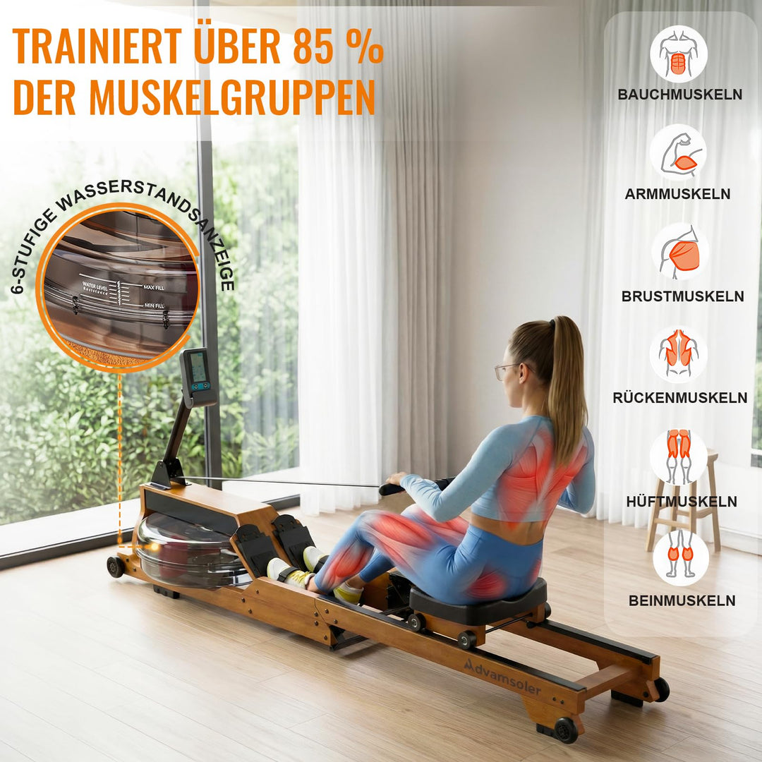Wasser-Rudergerät Massivholz Eiche klappbar bis 150 kg mit LCD-Monitor - Bild 6