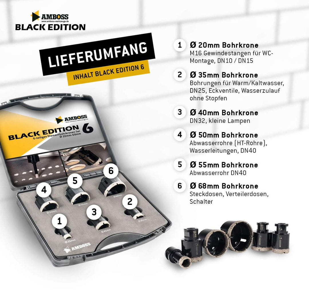 Diamant Bohrkronen Set 6-tlg. 20–68 mm M14 für Fliesen &amp; Granit - Bild 3