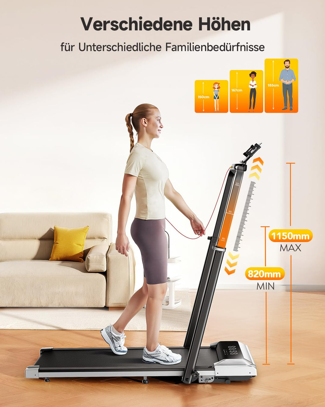 Laufband klappbar 12% Steigung 12km/h mit App 2.5HP Motor - Bild 3