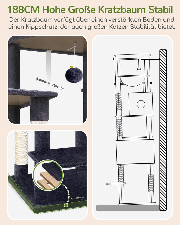 Eck-Kratzbaum XXL 188 cm für grosse Katzen mit 2 Katzenhäusern - Bild 6