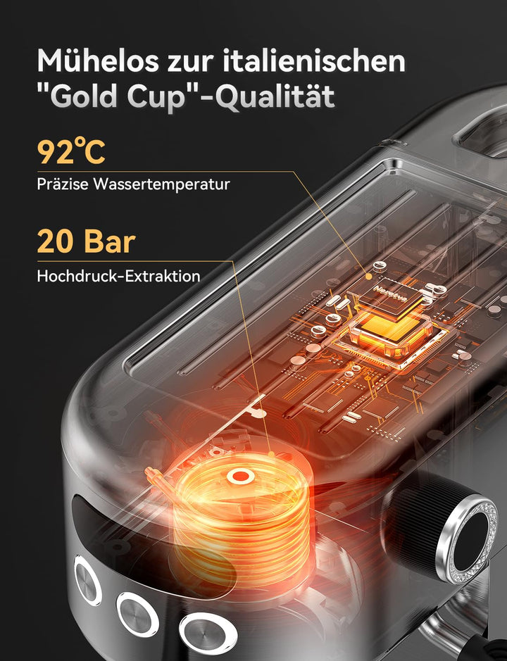 Siebträgermaschine Edelstahl 20 Bar 1350W kompakt für Espresso - Bild 2