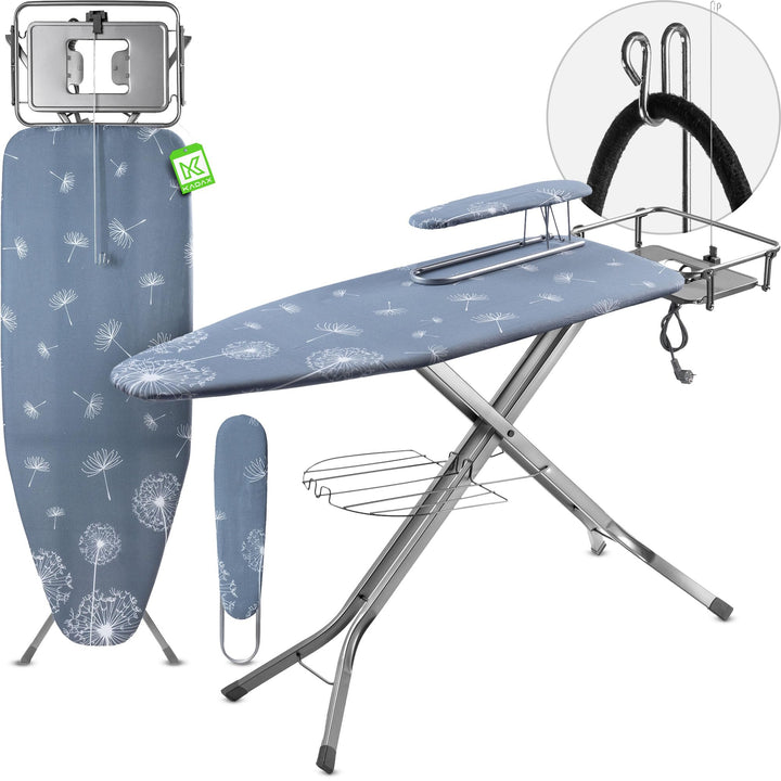 Bügelbrett XXL klappbar 130x48cm mit Ärmelbügelbrett, Steckdose &amp; Ablage