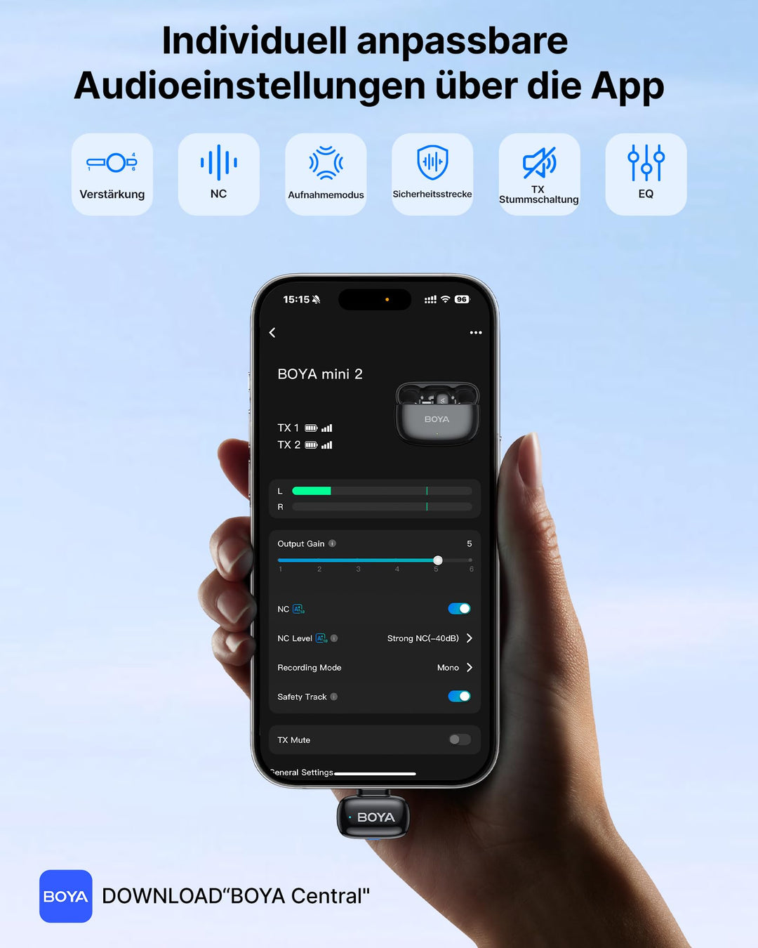 Kabelloses Lavalier Mikrofon USB-C &amp; Lightning 48kHz/24Bit für Smartphone - Bild 7