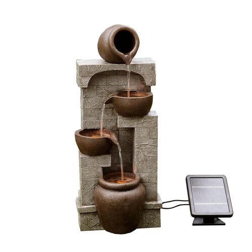 Solarbrunnen 4-stufig Polyresin mit LED & Akku-Backup 72 cm