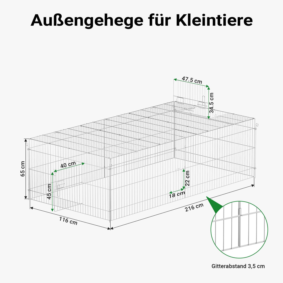 Freilaufgehege Kleintiere 216x116x65 cm mit Sonnenschutz 4 Türen - Bild 3