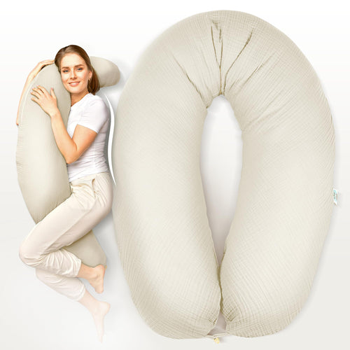 Stillkissen XXL 190x35 cm Musselin Bio-Baumwolle Seitenschläfer