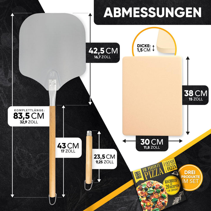 Pizzastein Set Cordierit rechteckig mit Schieber &amp; Rezeptbuch - Bild 3