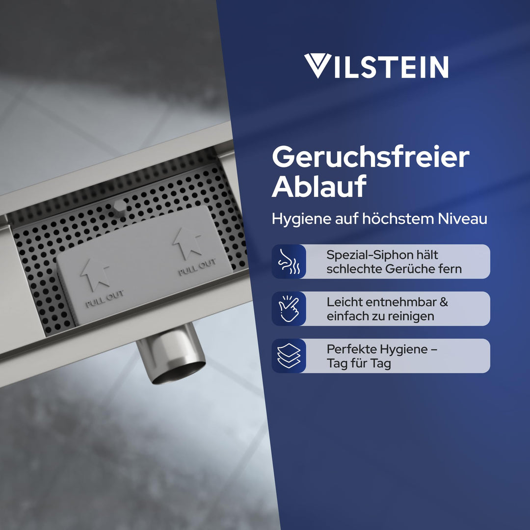 Duschrinne Edelstahl 70 cm Extra Flach mit Geruchsstop und Haarsieb - Bild 3
