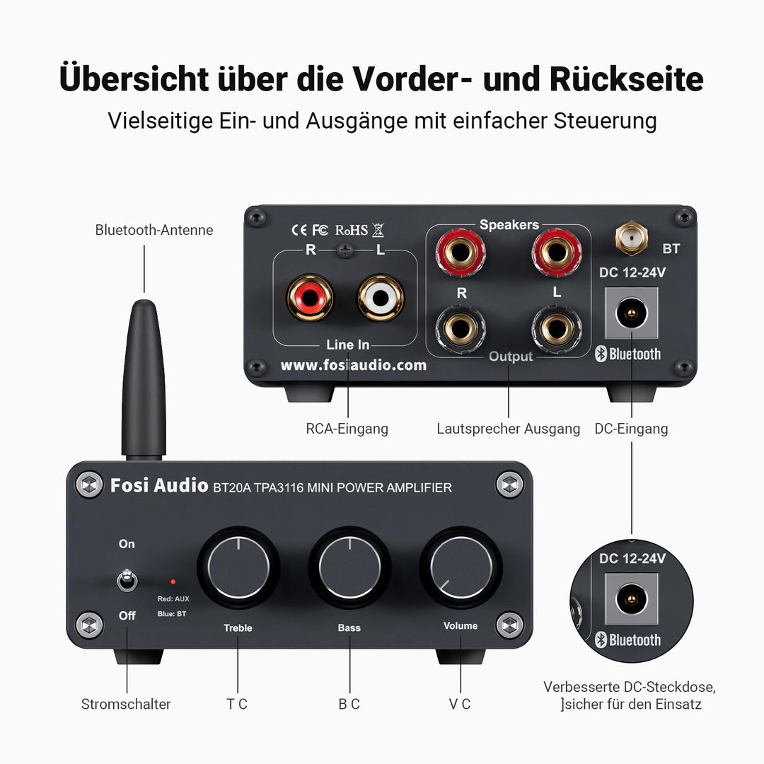 Stereo Verstärker Bluetooth Class D 2.0 TPA3116 100W RMS - Bild 7
