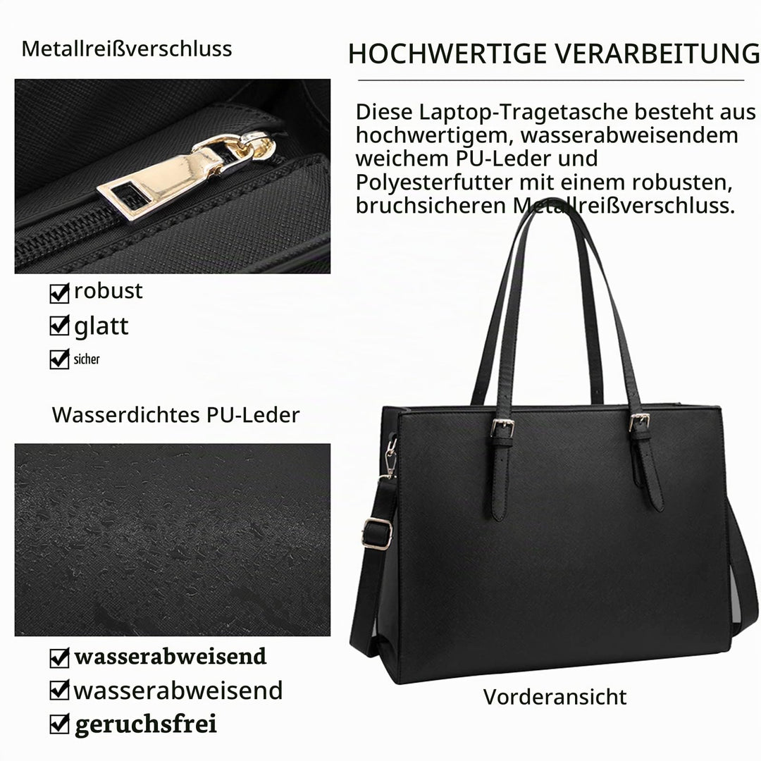 Laptoptasche Damen Schwarz PU-Leder 15,6 Zoll Shopper Business - Bild 3