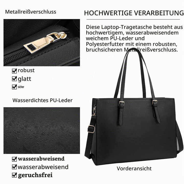 Laptoptasche Damen Schwarz PU-Leder 15,6 Zoll Shopper Business - Bild 3