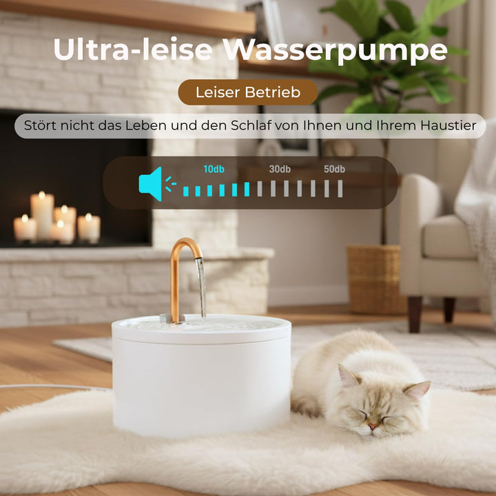 Katzenbrunnen Keramik 2,1 L mit Doppelfilter, leise, Weiss - Bild 3