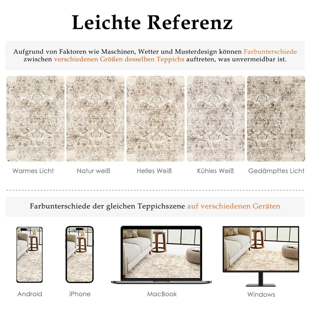 Teppich Vintage 200x300cm Beige Polyester waschbar Wohnzimmer