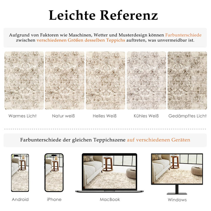 Teppich Vintage 200x300cm Beige Polyester waschbar Wohnzimmer