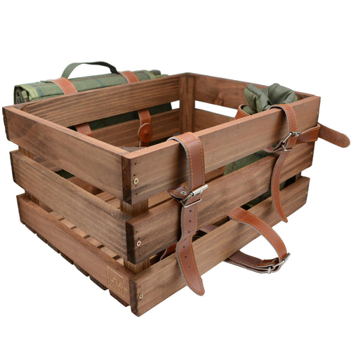 Fahrradkorb Holzkiste für Gepäckträger 40x30x20 cm mit Picknickdecke