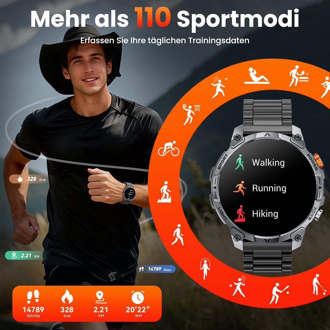 Smartwatch Herren Outdoor 1000-mAh-Akku IP68 mit LED-Taschenlampe - Bild 7