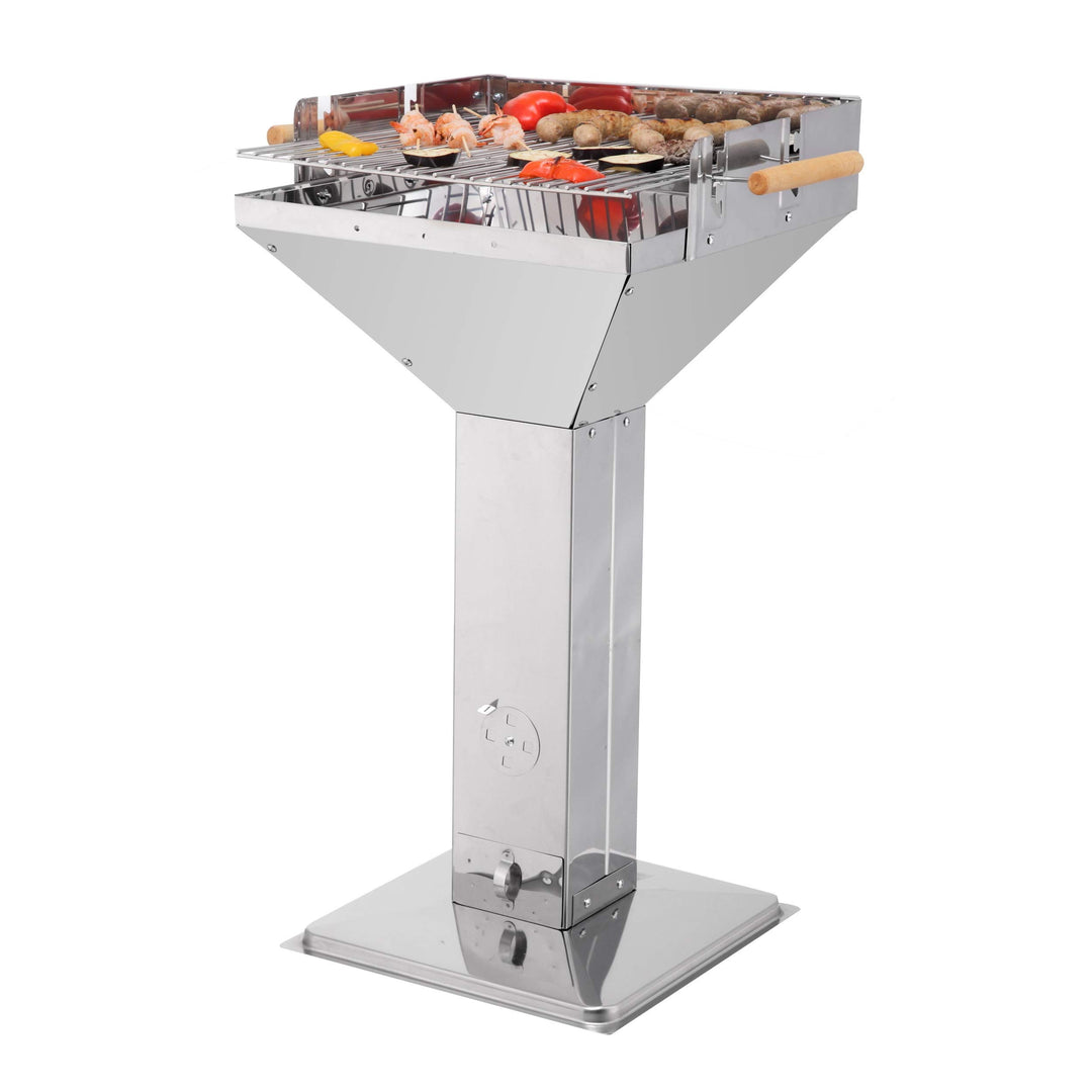 Holzkohle-Säulengrill Edelstahl mit Kamineffekt, 47 cm Rost, 84–90 cm Arbeitshöhe - Bild 8