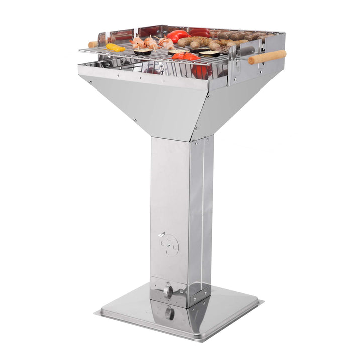 Holzkohle-Säulengrill Edelstahl mit Kamineffekt, 47 cm Rost, 84–90 cm Arbeitshöhe - Bild 8