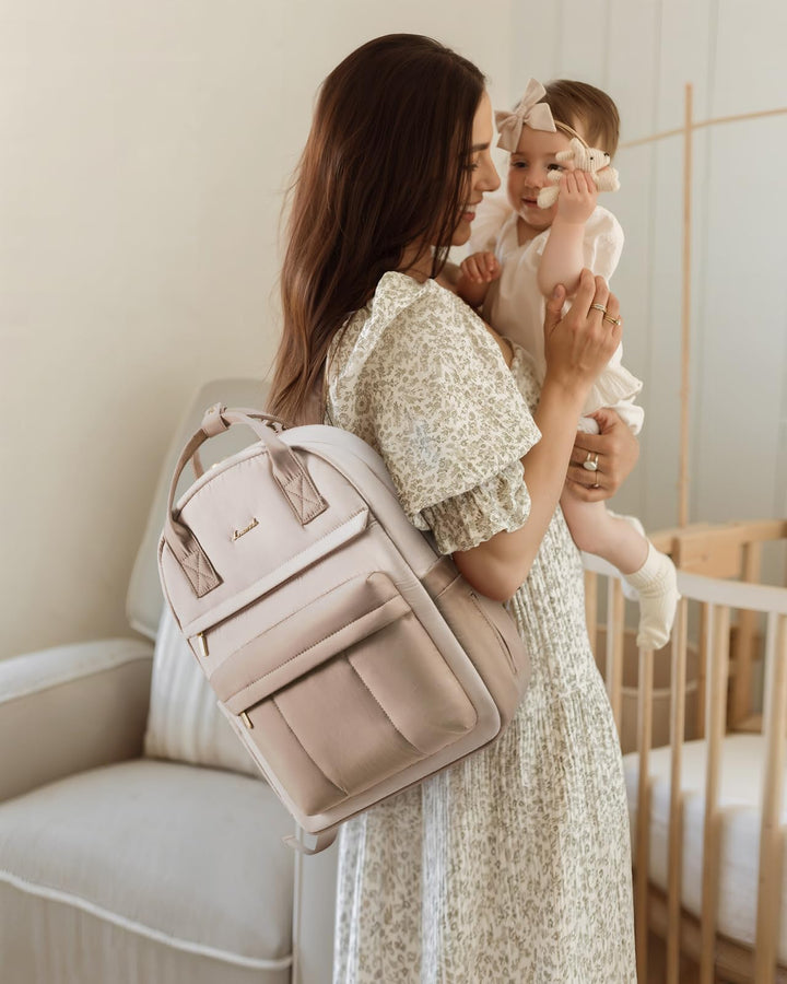 Wickelrucksack Baumwolle mit Wickelauflage &amp; Kinderwagengurte 30x42cm - Bild 7