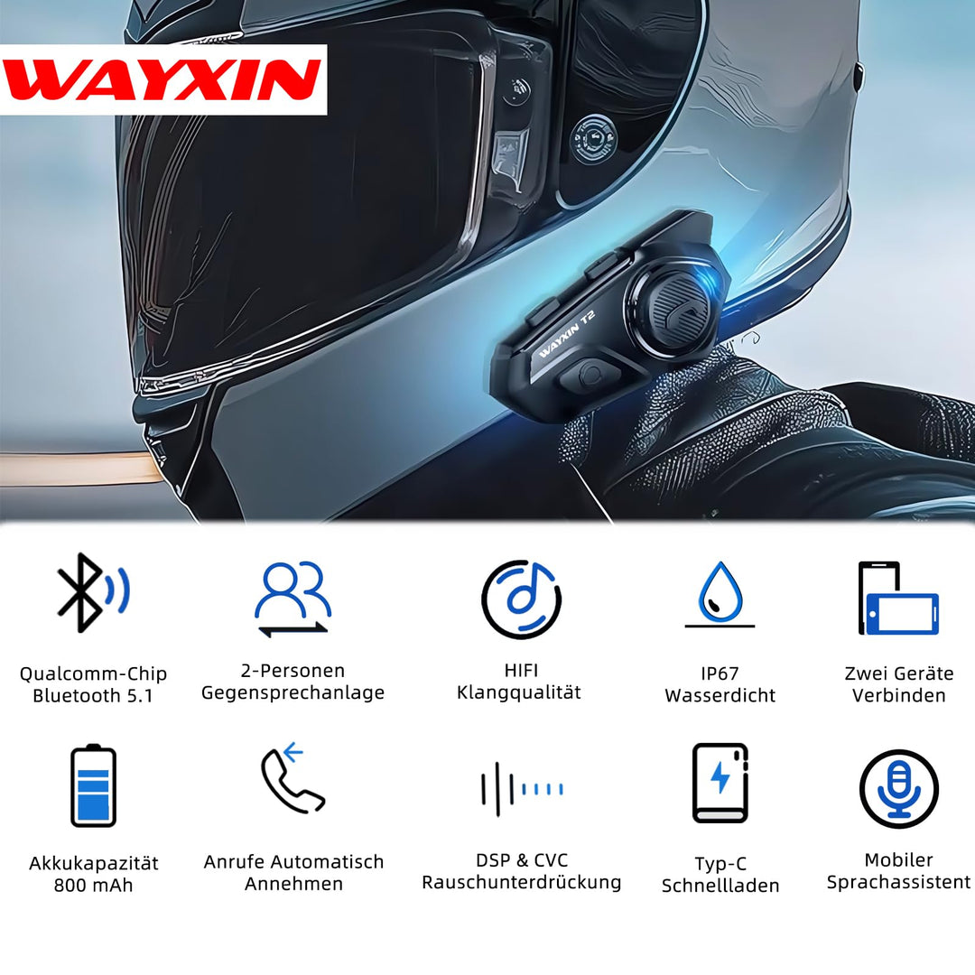 Motorrad Helm Headset Bluetooth 5.1 mit Gegensprechanlage 300m für 2 Fahrer - Bild 2