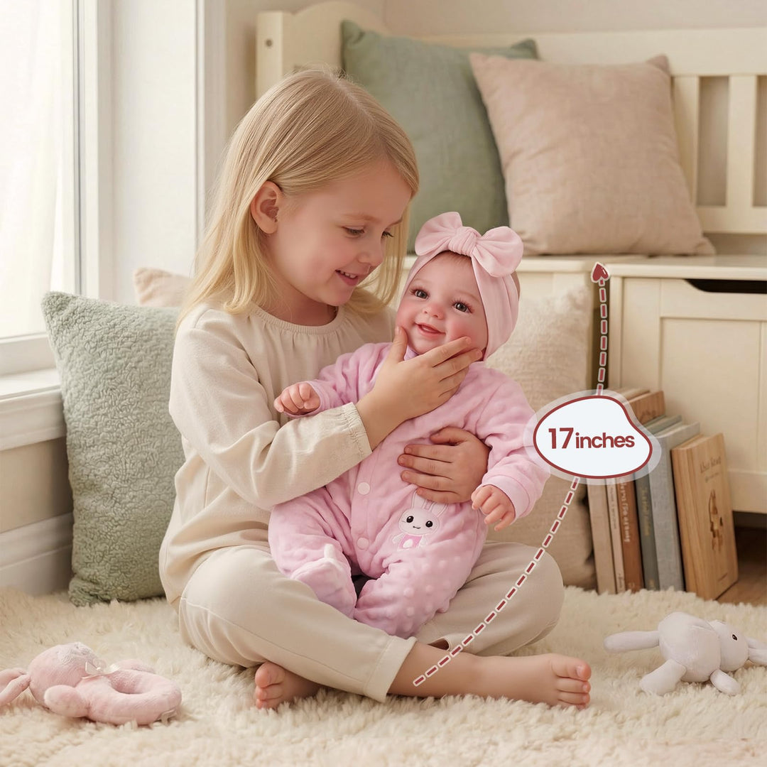 Reborn Puppe Mädchen 17 Zoll Vinyl lebensecht mit Polka-Dot-Outfit - Bild 4