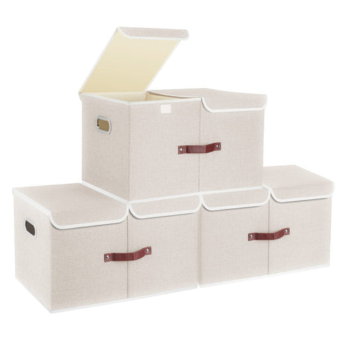 Aufbewahrungsbox mit Deckel und Fächern Stoff faltbar 55x33x30 cm 3er-Set