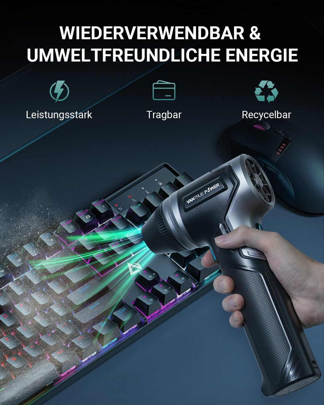 Elektrischer Druckluftgebläse 800g kabellos wiederaufladbar USB-C - Bild 9