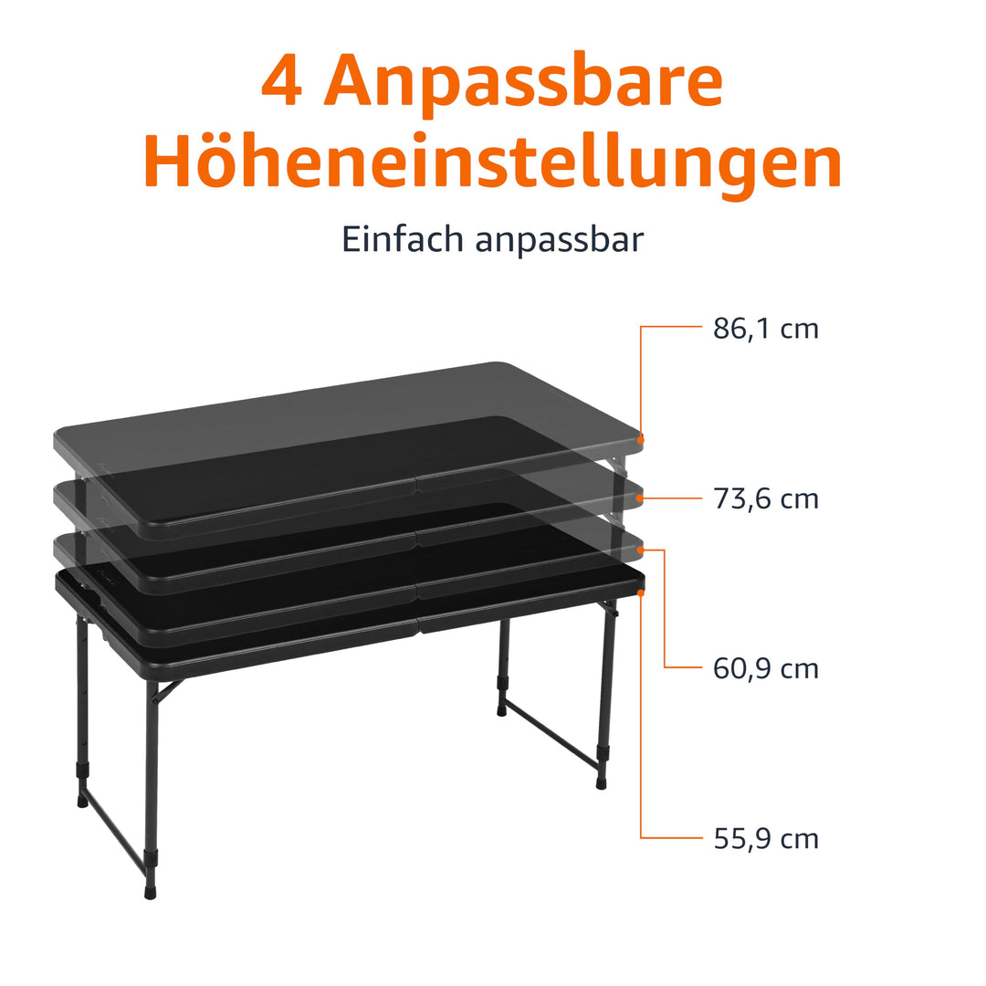 Klapptisch höhenverstellbar 4 Stufen Tragegriff 121x61cm schwarz - Bild 3
