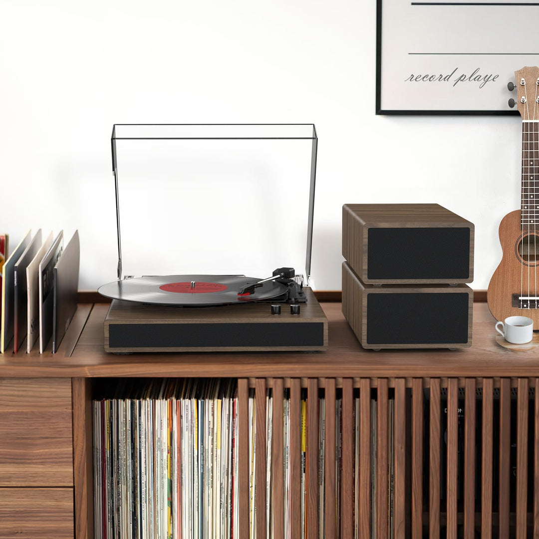 Plattenspieler Holz mit Stereo-Lautsprechern, Bluetooth &amp; Riemenantrieb