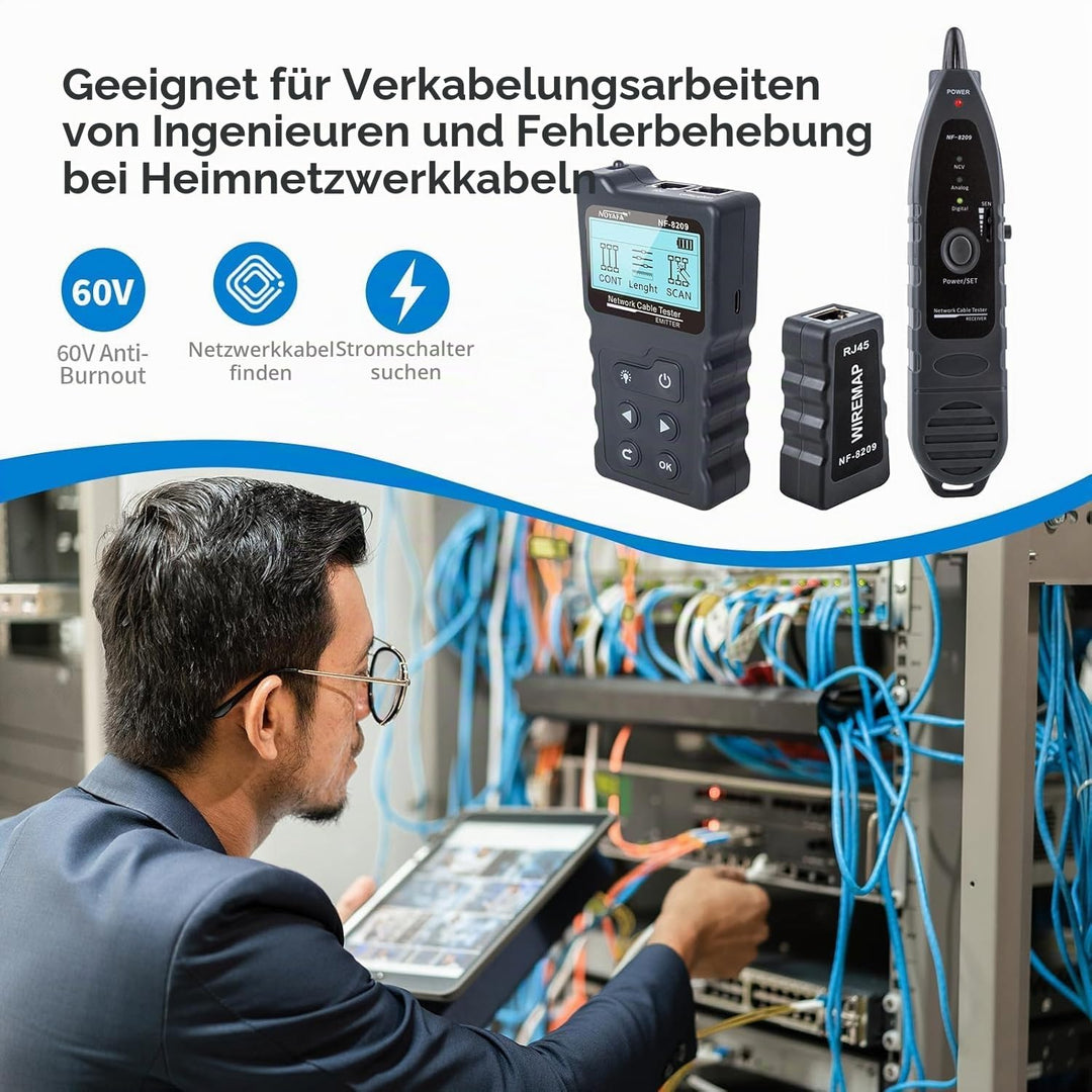Netzwerkkabel-Tester mit PoE-Prüfung LAN CAT5 CAT6 Längentest bis 200m - Bild 2