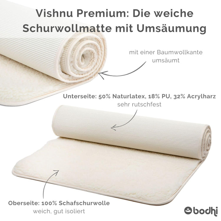 Schurwoll-Yogamatte 200x90 cm umsäumt 100% Schafwolle rutschfest - Bild 3