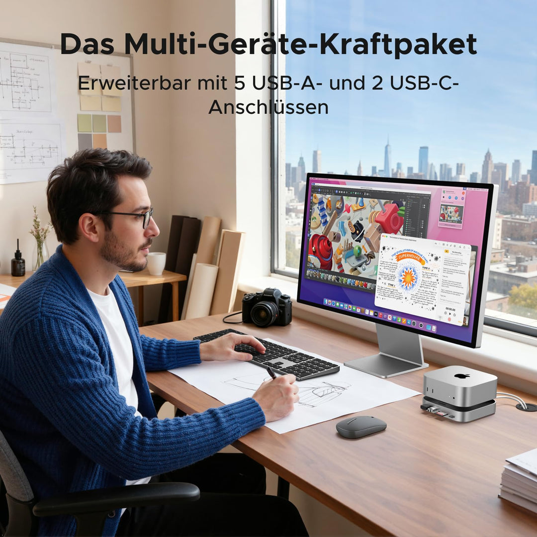 Mac mini Docking Station M.2 NVMe Slot 7 Ports SD-Kartenleser Silber - Bild 5