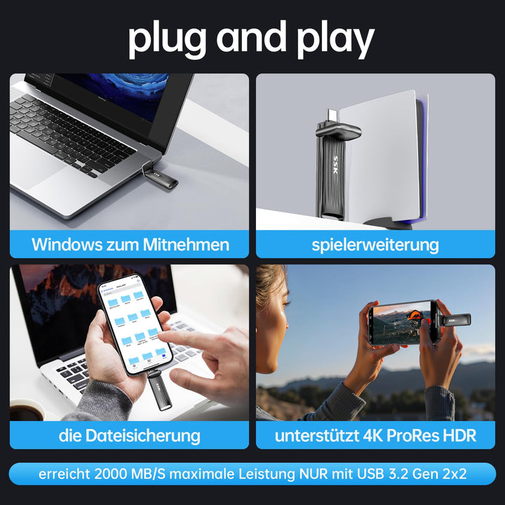 Externe SSD USB-C 1TB NVMe bis 2000 MB/s für Mac und PC - Bild 5