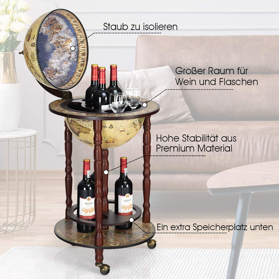 Globus Barwagen mit Rollen Eukalyptusholz Weinregal Minibar Beige - Bild 4