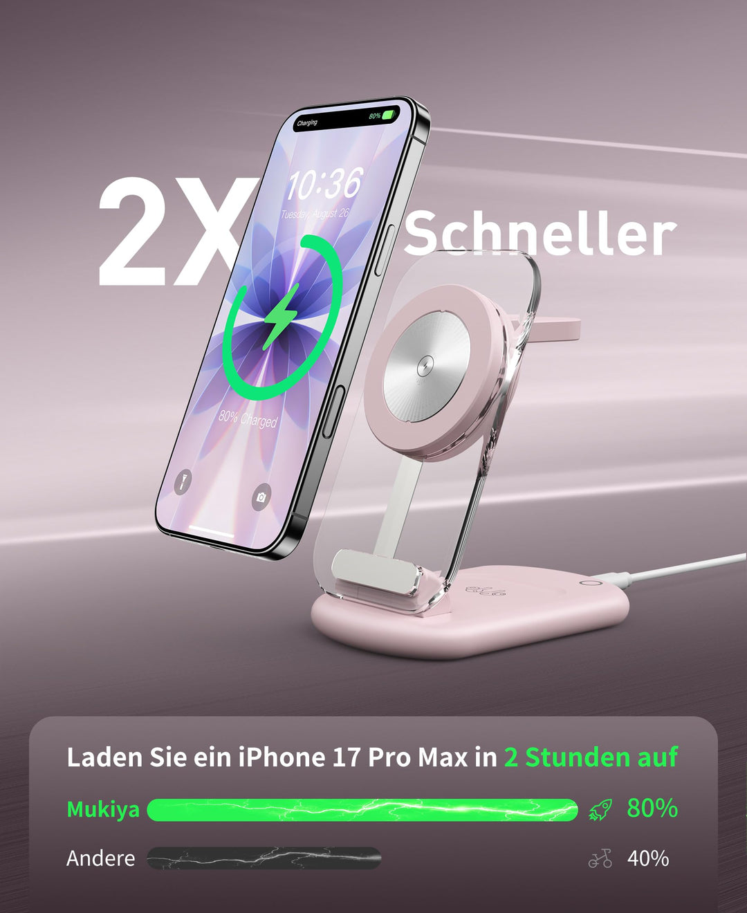 3-in-1 Ladestation Wireless MagSafe-kompatibel Faltbar Rosa - Bild 2