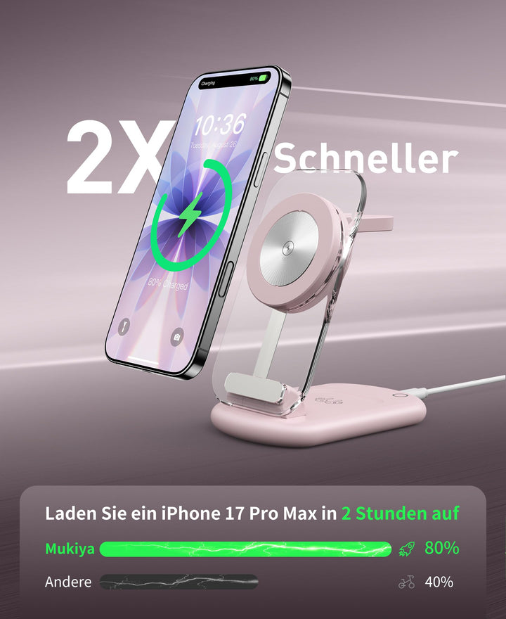 3-in-1 Ladestation Wireless MagSafe-kompatibel Faltbar Rosa - Bild 2