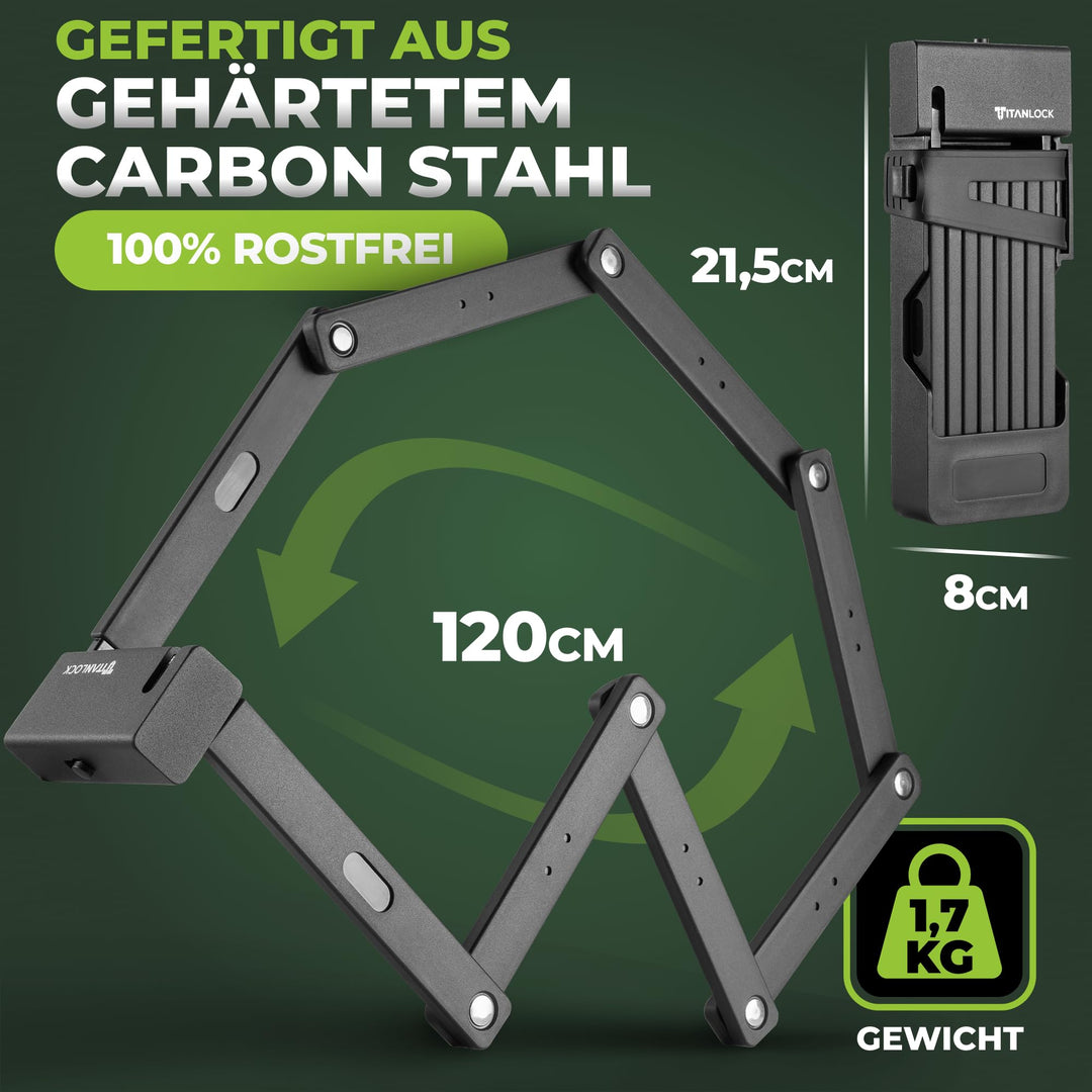 Faltschloss Fahrrad ART-zertifiziert Carbonstahl 100 cm schwarz - Bild 8
