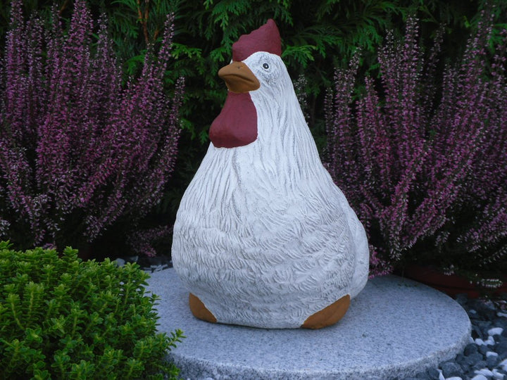 Steinguss Hahn und Huhn 2er Set Weiß Patina Gartenfigur - Bild 4