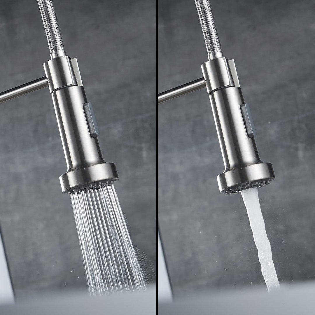 Küchenarmatur ausziehbar Messing gebürstetes Nickel Einhandmischer - Bild 5